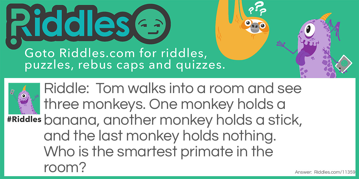 Tom walks into a room and see three monkeys. One monkey holds a banana, another monkey holds a stick, and the last monkey holds nothing. Who is the smartest primate in the room?