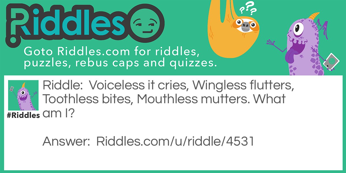 Voiceless it cries, Wingless flutters, Toothless bites, Mouthless mutters. What am I?