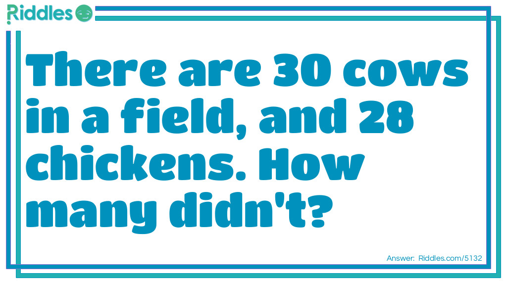 There Are 30 Cows In A Field, And 28 Chickens. How Many Didn't?... - Riddles  & Answers 