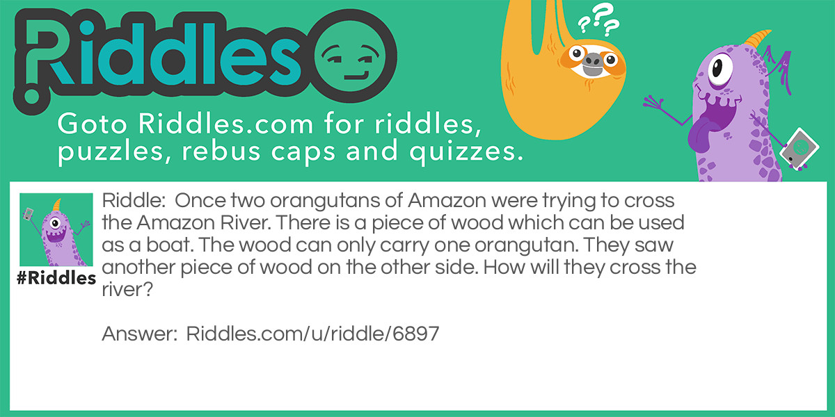 Once two orangutans of Amazon were trying to cross the Amazon River. There is a piece of wood which can be used as a boat. The wood can only carry one orangutan. They saw another piece of wood on the other side. How will they cross the river?