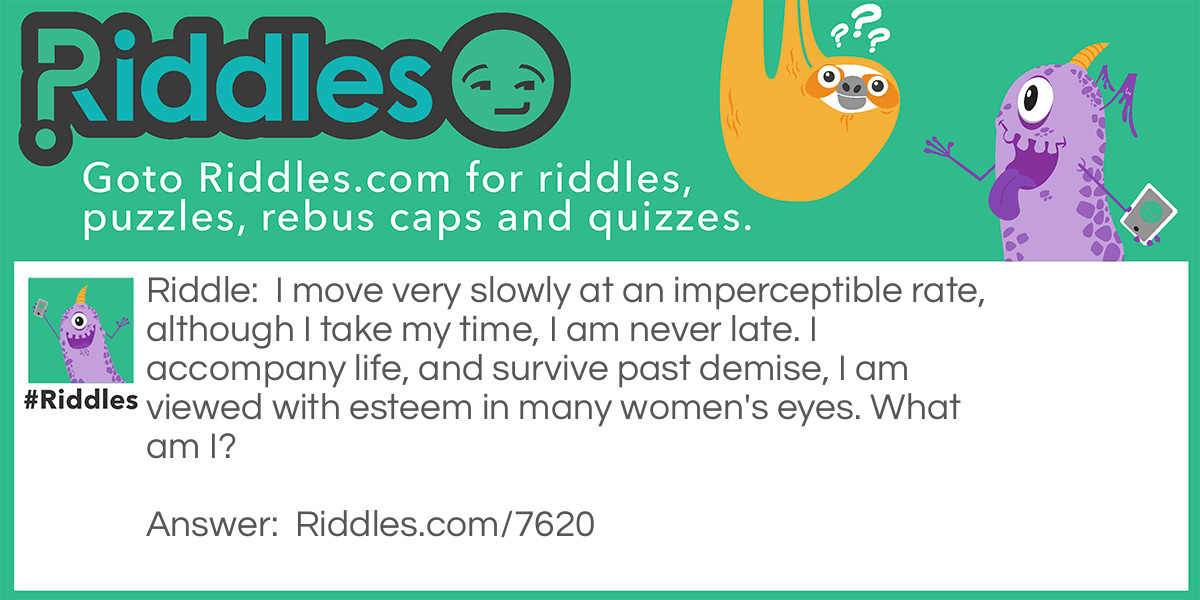 I move very slowly at an imperceptible rate, although I take my time, I am never late. I accompany life, and survive past demise, I am viewed with esteem in many women's eyes. What am I?