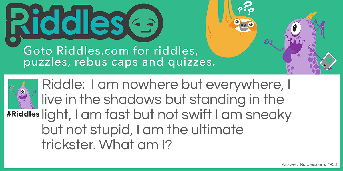 I am nowhere but everywhere, I live in the shadows but standing in the light, I am fast but not swift I am sneaky but not stupid, I am the ultimate trickster. What am I?