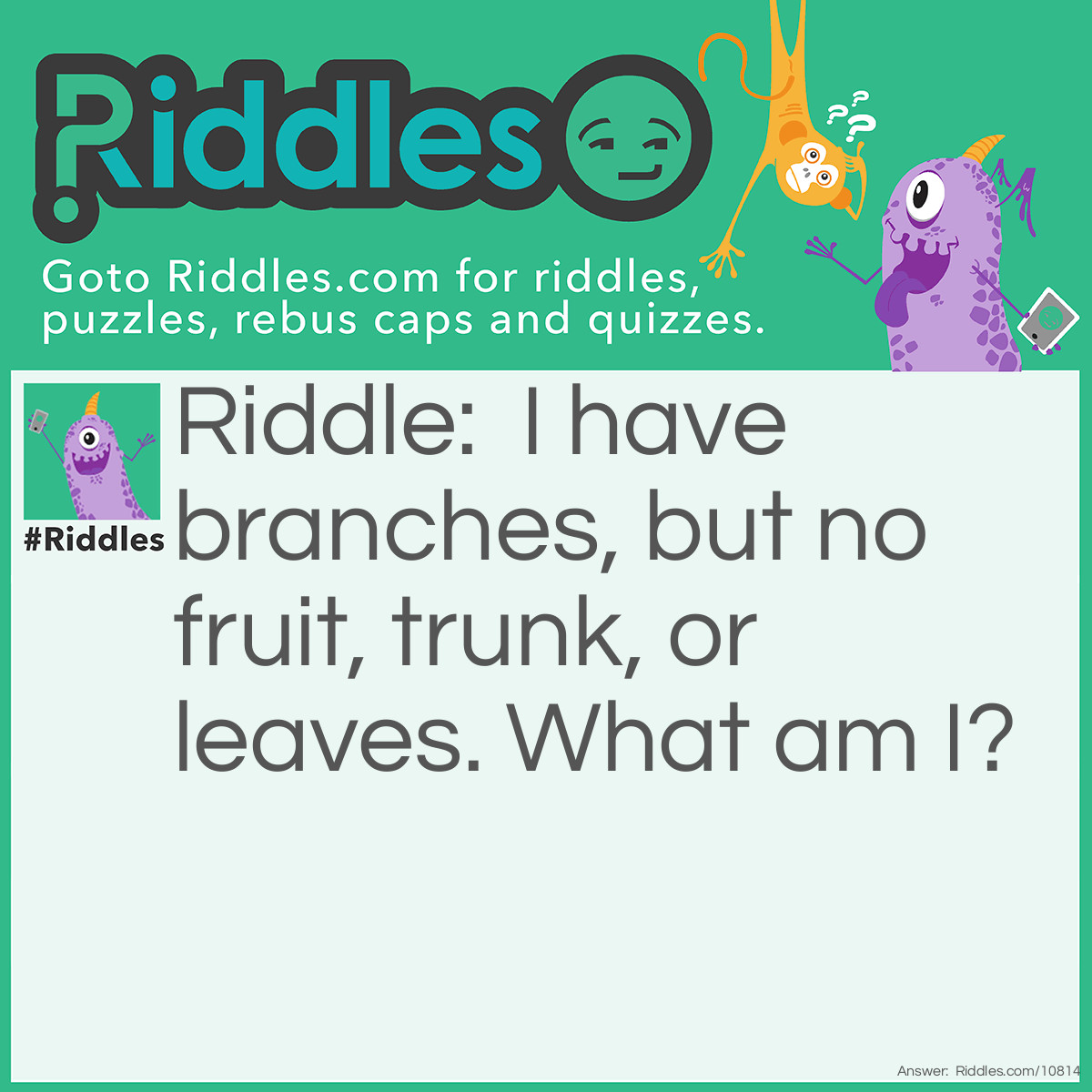 Riddle: I have branches, but no fruit, trunk, or leaves. What am I? Answer: A bank.