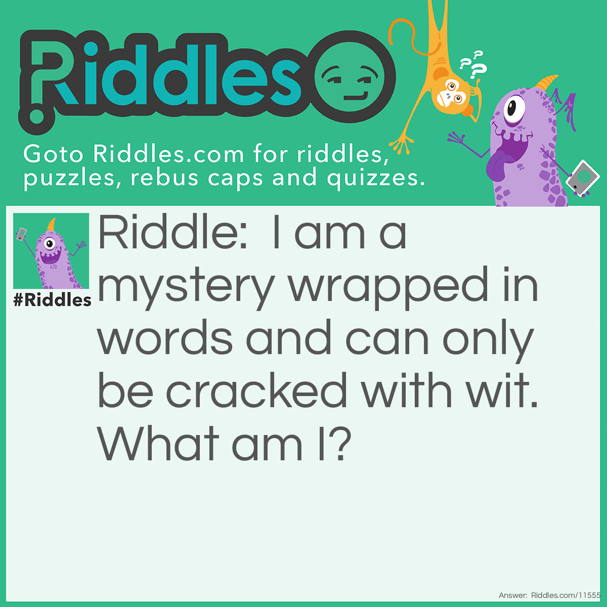 Riddle: I am a mystery wrapped in words and can only be cracked with wit. What am I? Answer: A Riddle!