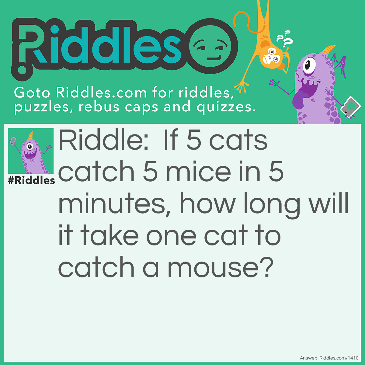 If 5 Cats Catch 5 Mice In 5 Minutes, How Long Will It Take One C... -  Riddles & Answers 
