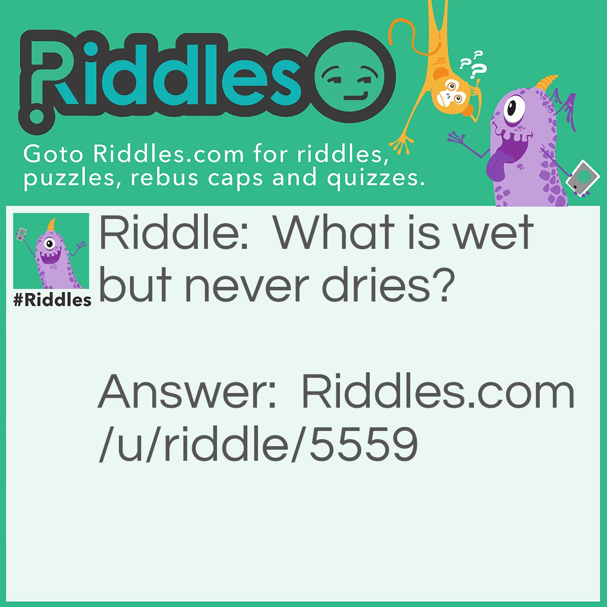 Riddle: What is wet but never dries? Answer: A sponge.