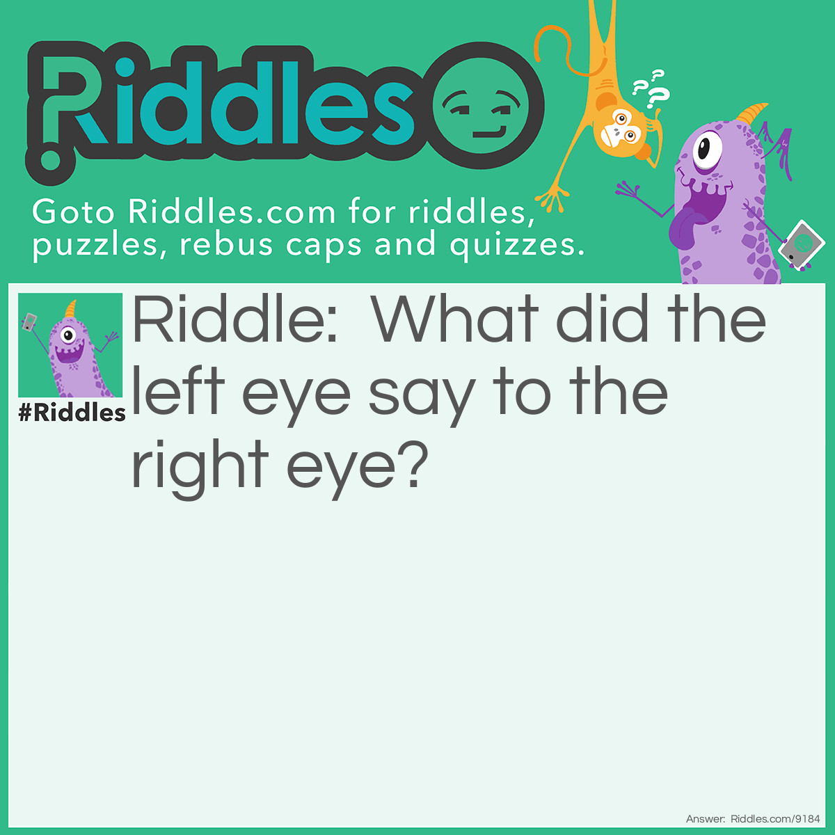 Riddle: What did the left eye say to the right eye? Answer: Something between us smells!