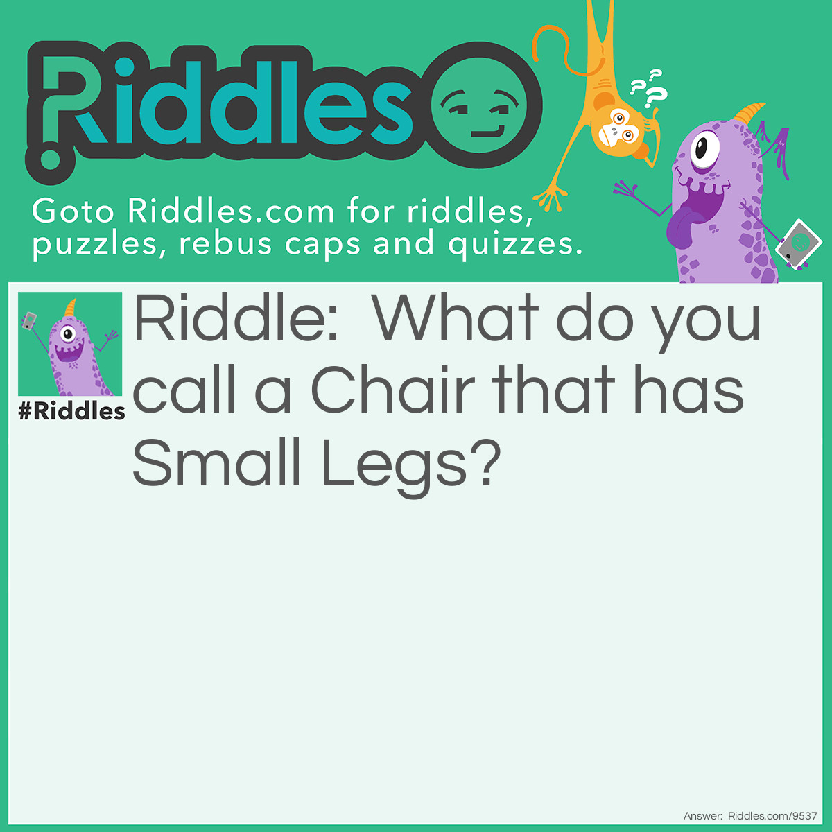 Riddle: What do you call a Chair that has Small Legs? Answer: A Couch!!!