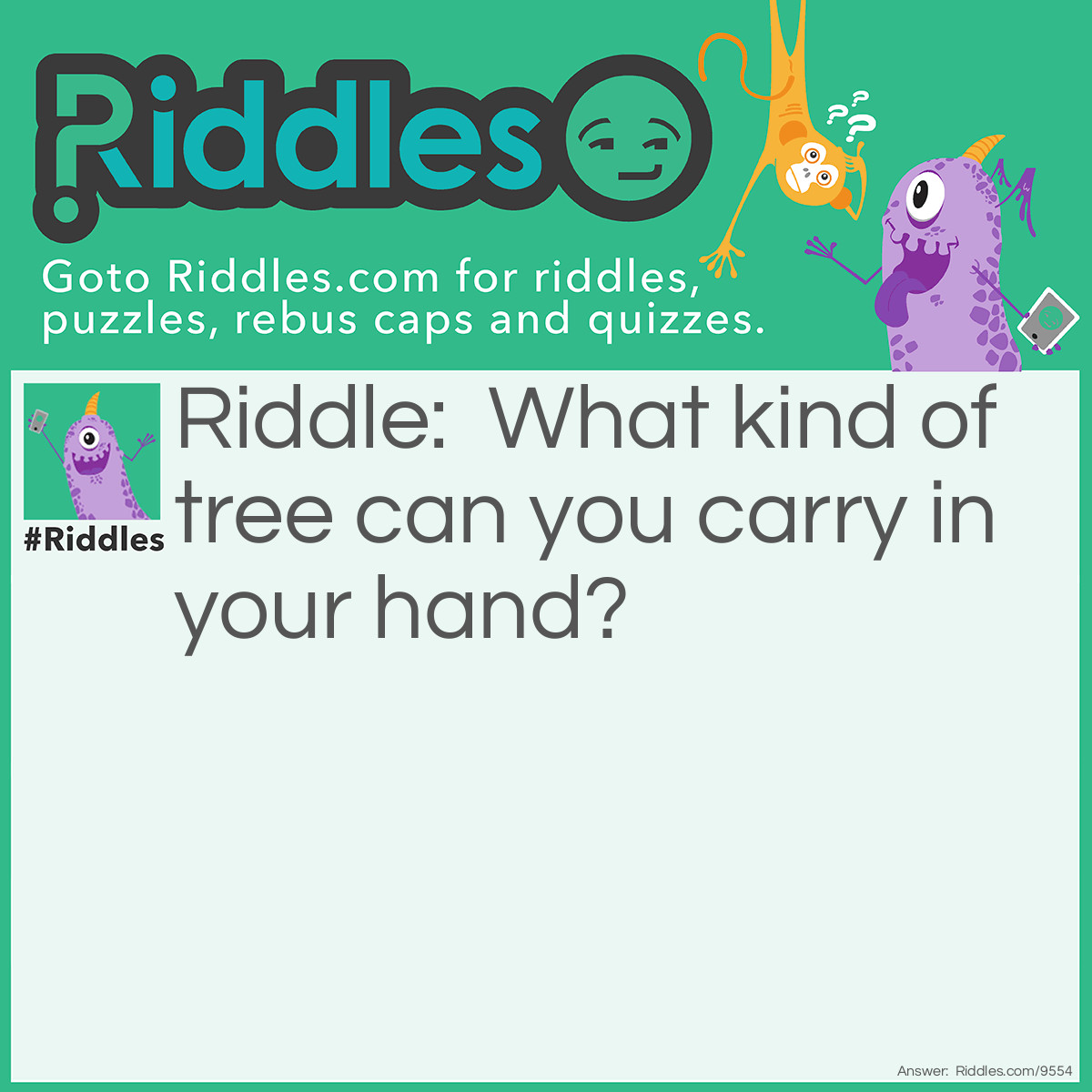 Riddle: What kind of tree can you carry in your hand? Answer: A palm.